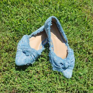 C-Comfort Frayed Denim Baby Blue Cheetah Print Pointed Toe Slip On Flats Size 7